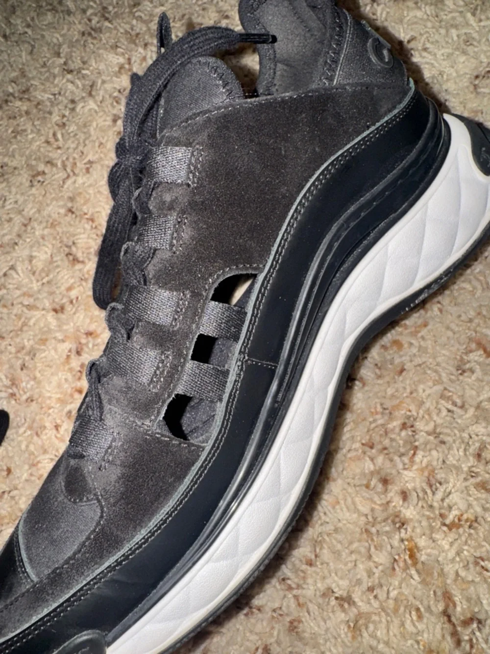 CHANEL Black Leather & White Quilted Sole Men's Sneakers with Gold CC - Picture 5 of 7